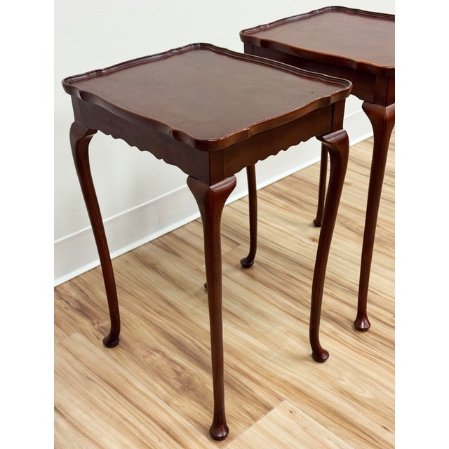 Vintage Bombay Company Scalloped Edge Queen Anne Style Side Table Pair For Sale - Image 10 of 12