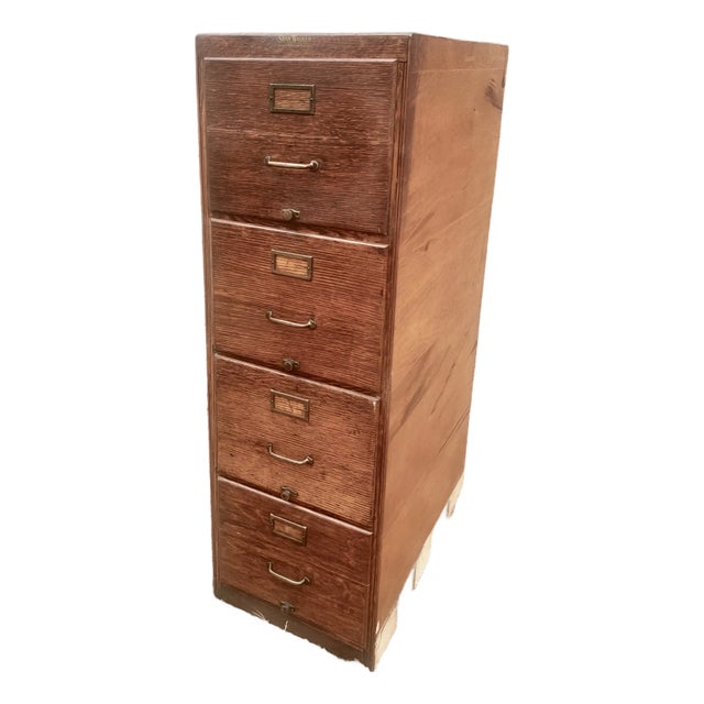 Shaw Walker File Cabinet 4 Drawers Quarter Sawn Tiger Oak Vertical For Sale