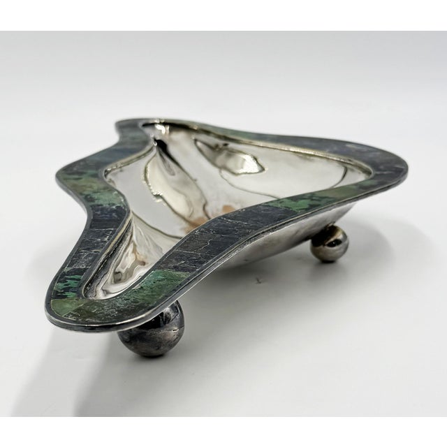 Mid 20th Century Los Castillo Taxco Modernist Silver Plate Malachite & Lapis Centerpiece Bowl For Sale - Image 9 of 18