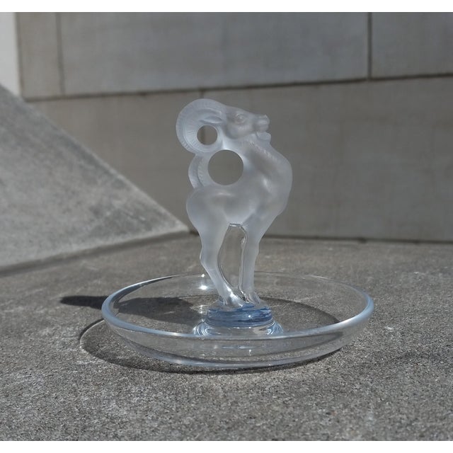 Contemporary Lalique France Ring Tray Frosted Clear Ram Figurine For Sale - Image 3 of 11