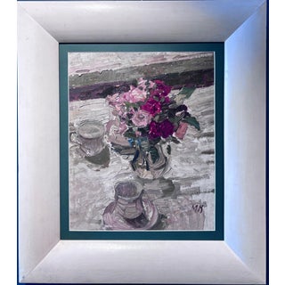 Maya Kopitzeva, Vase of Roses, 1980s, Oil on Cardboard, Framed For Sale