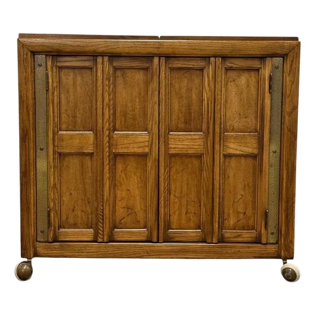 1960s Thomasville Solid Wood Mid-Century Flip-Top Bar Server on Wheels For Sale