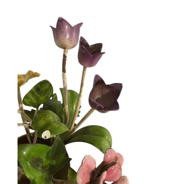 Metal Vintage Italian Tole Potted Flowers / Floral Toleware Arrangement Sculpture With Tulip, Buttercup and Lily Blooms For Sale - Image 7 of 7