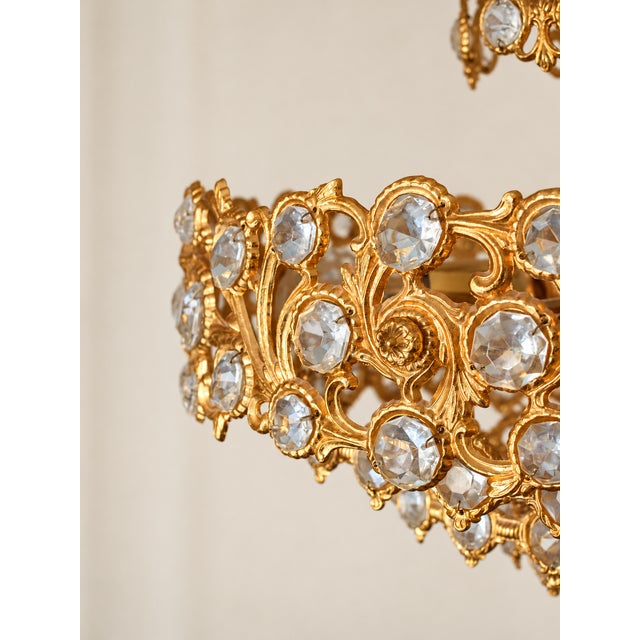1970s 24k Gold-Plated Brass and Crystal Chandelier from Palwa, Germany, 1960s For Sale - Image 5 of 11