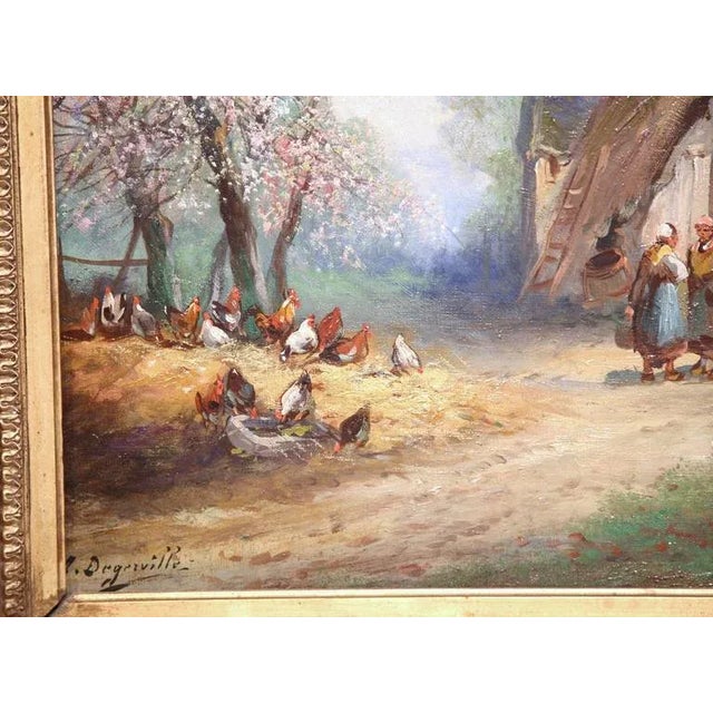 French 19th Century French Rural Farm Scene Oil Painting Signed A. Degerville For Sale - Image 3 of 9