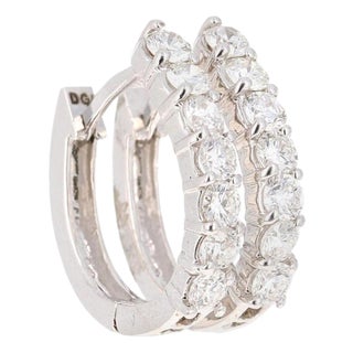 1.05 Carat Hoop Huggie Earring 18 Karat White Gold, A Pair For Sale