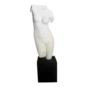 Classical Female Plaster Torso Figural Bust Sculpture on Wood Base, Mma