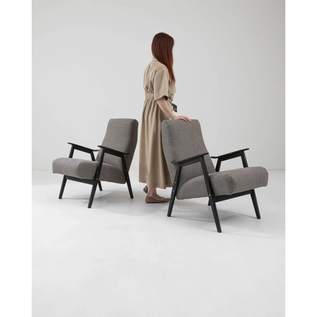 Wood 1960s Czech Grey Upholstered Armchairs, A Pair For Sale - Image 7 of 12