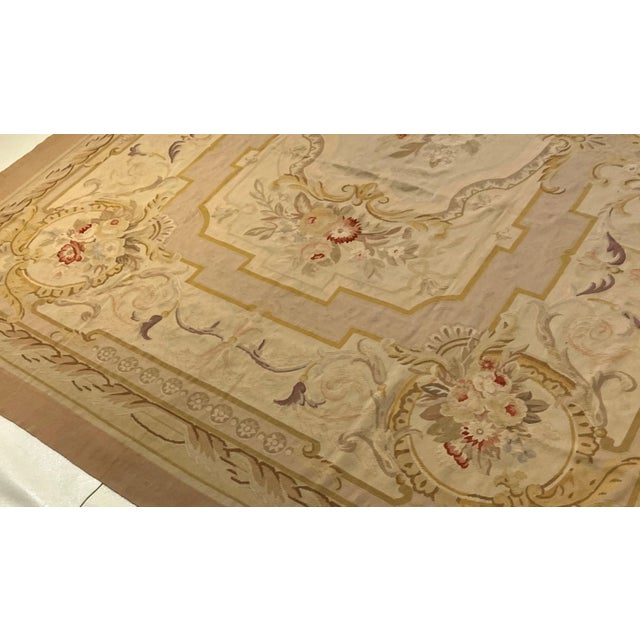 Textile 20th Century French Pink Purple White Floreal Central Medallion Aubusson Rug, 1920s For Sale - Image 7 of 17