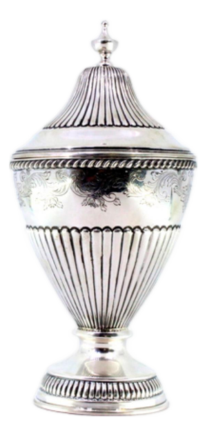 Fluted Silver Candy Box with Engraved Plant Motifs and Knob Lid