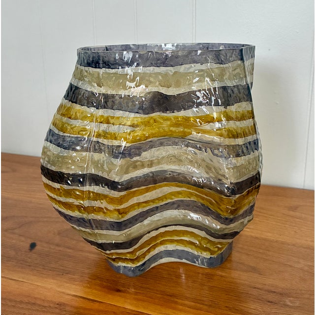 Contemporary Hand Painted Textured Glass Vases For Sale - Image 3 of 8