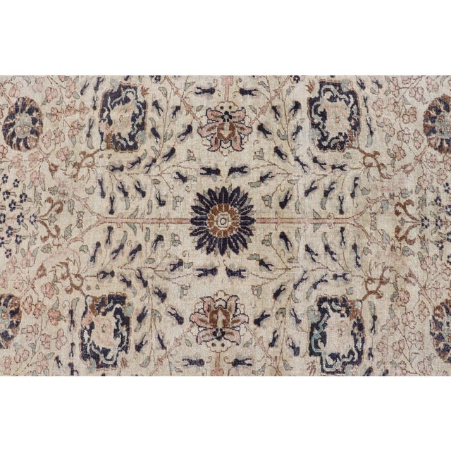Textile Vintage Turkish Sivas Rug With Intricate Floral Patterns in Ivory, Navy, and Brown 6'2"x9'4" For Sale - Image 7 of 10