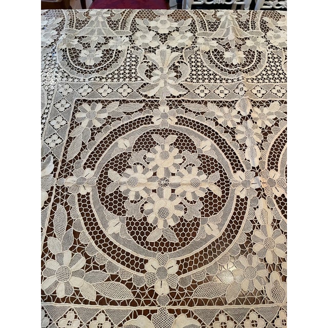 Vintage French Lace Point De Venise Tablecloth For Sale - Image 11 of 13