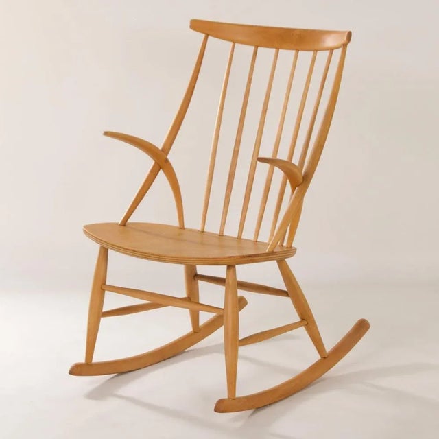 Danish Beech Rocking Chair by Illum Wikelso for Niels Eilsen, 1960s For Sale - Image 4 of 12