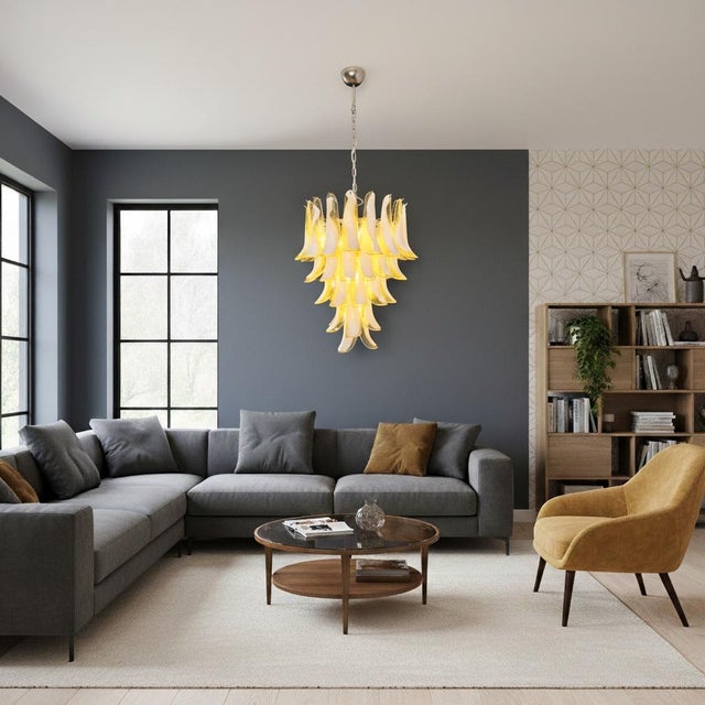 Mid-Century Modern Vintage Italian Murano Chandelier with Caramel Glass Petals, 1990s For Sale - Image 3 of 18