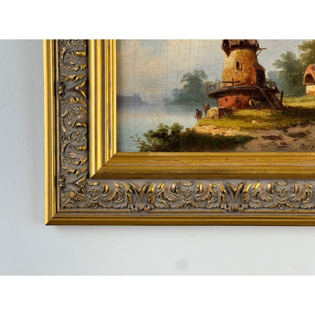 Antique Continental School Oil on Canvas Landscape With Windmill, Signed “Brüguer,” Circa 1880-1910 For Sale In Boston - Image 6 of 10