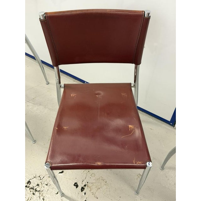 1980s Vintage Ginger Cognac Leather and Chrome Dining Chairs from Fasem, Italy, 1980s, Set of 3 For Sale - Image 5 of 12