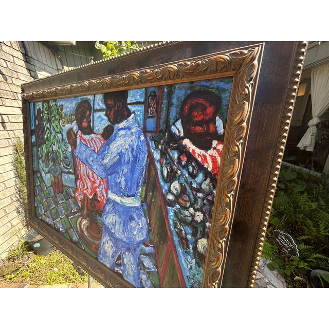 Figurative Mid 20th Century Post Impressionist Figural Oil on Canvas 'Franks Barber Shop' Signed Victor J. Silvestri For Sale - Image 3 of 11