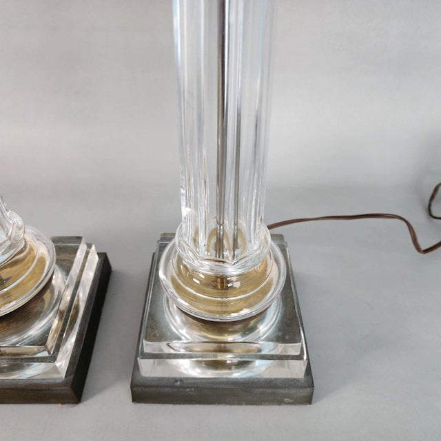 Transparent Chapman Italian Column Table Lamps Neoclassical 1970s Pair For Sale - Image 8 of 10