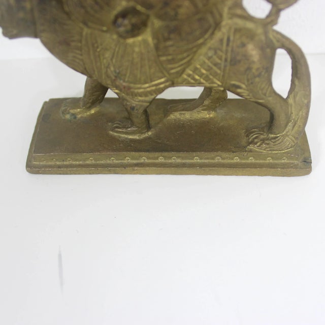 Vintage Brass Statue of Hindu Goddess Durga Riding a Lion a Symbol of Strength Protection and Motherhood Shiva For Sale - Image 6 of 9