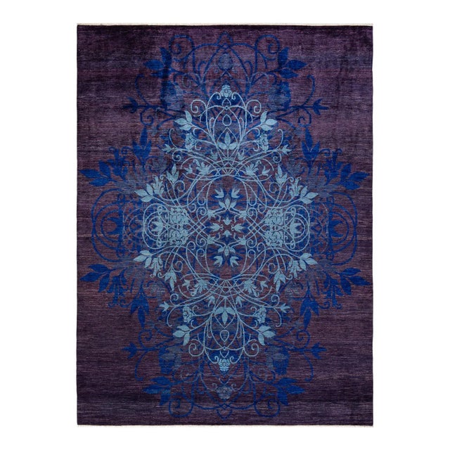 Suzani Hand Knotted Area Rug, Purple - 9' 2" x 12' 6" For Sale - Image 9 of 9