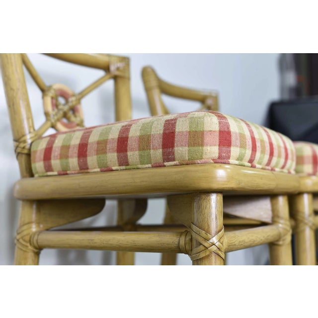 1980s Cane Rattan Target Back Bamboo Bar Stools by McGuire - Set of 2 For Sale - Image 10 of 14