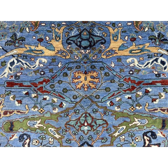 Blue Afghan Sultani Wool Rug, Natural Dye Persian Bijar Floral Design, 6′7″ × 9′9″ For Sale - Image 9 of 15