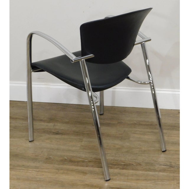 1990s Brayton International Collection Steelcase Chrome & Black Leather Armchairs - a Pair For Sale - Image 5 of 12