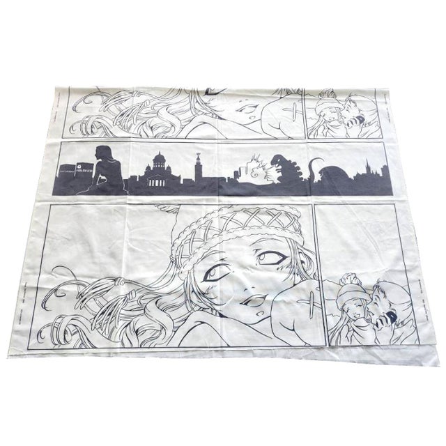Offered are 2 IKEA-brand cotton fabric panels of Åsa Ekström's Japanese anime manga-inspired black and white panels that...