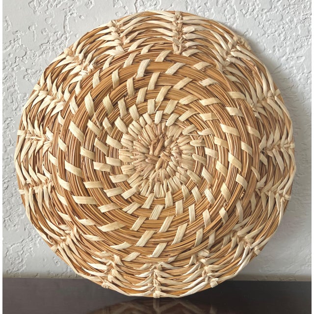 Farmhouse Late 20th-Century Sweetgrass Gullah-Style Decorative Shallow “Bowl Basket” For Sale - Image 3 of 18