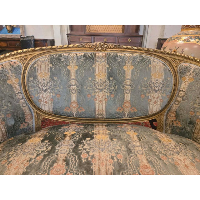 Antique French Giltwood Salon Seating Set With Settee and Four Armchairs For Sale - Image 4 of 11