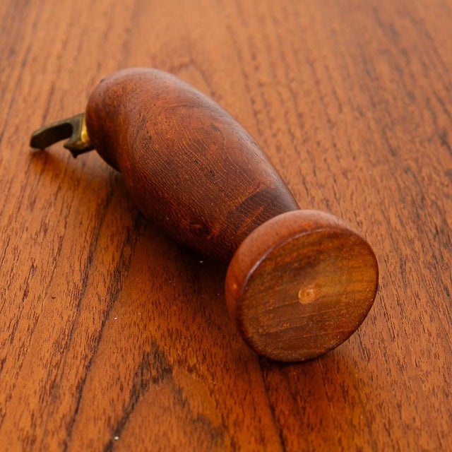1960s Vintage Mid Century Danish Modern Bottle Opener Solid Teak Bird Brass Figurine For Sale - Image 5 of 10