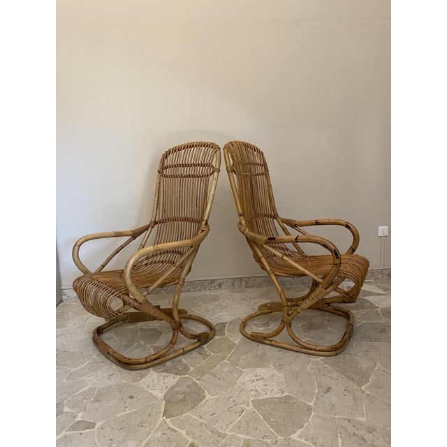 Wicker Armchairs attributed to Tito Agnoli, Italy, 1960s, Set of 3 For Sale - Image 3 of 11