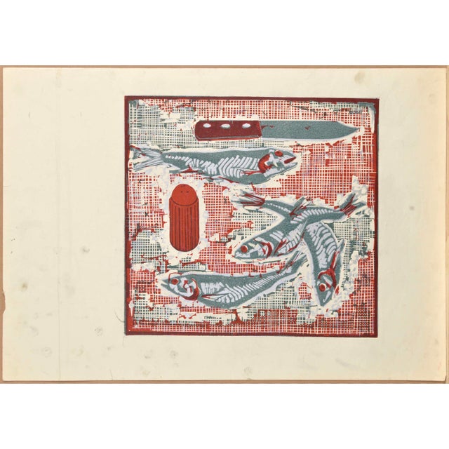 Albert Goltjakov, Still Life with Fish, 1960s, Monotype For Sale - Image 3 of 3