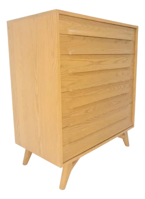 Solid Oak Cerused High Boy Chest of 5 Drawers Dresser Sculptural Legs