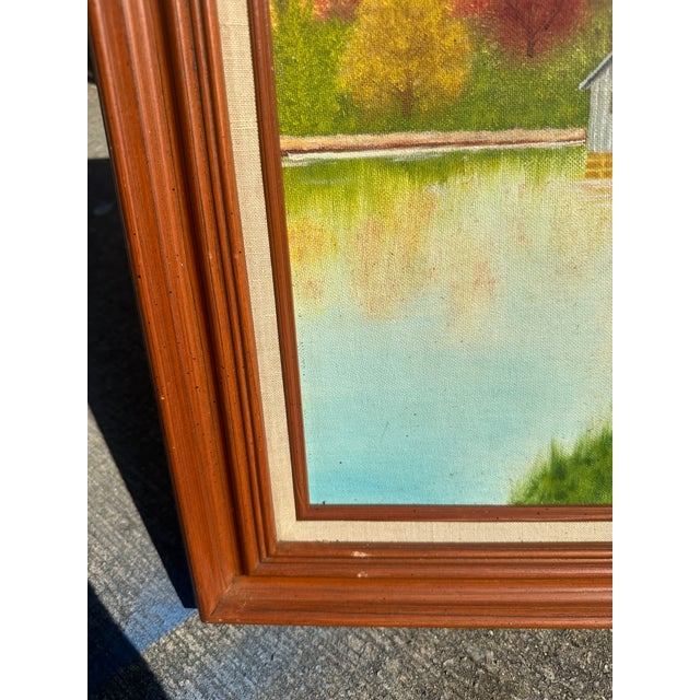 1990s Watermill and Colorful Foliage Landscape Painting on Canvas, Signed by the Artist, Framed For Sale In Atlanta - Image 6 of 8