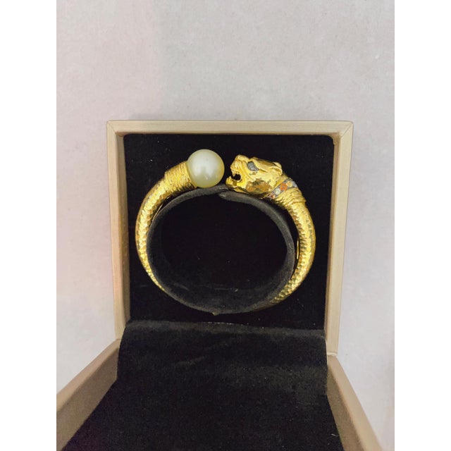 Mediterranean Bochic "Orient" Vintage Ruby, Pearl & Sapphire Dragon Bangle Set 18K Gold & Silver For Sale - Image 3 of 7