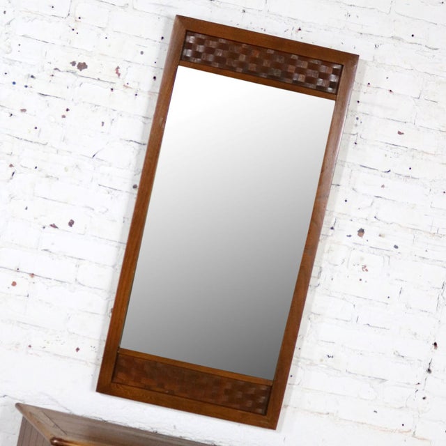 Mcm Entry Console Cabinet And Mirror Basket Weave Style Of Lane