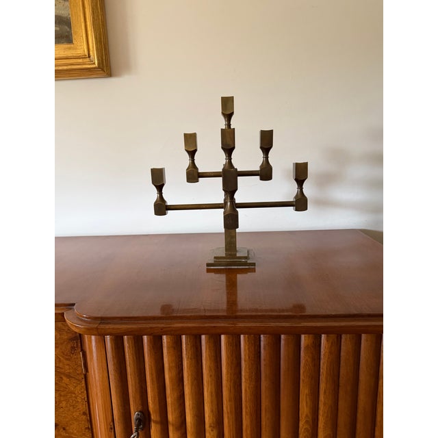Modern Solid Brass Sculptural 9 Lights Candelabra, Lars Bergsten, Gusum Sweden 1992 For Sale - Image 12 of 15