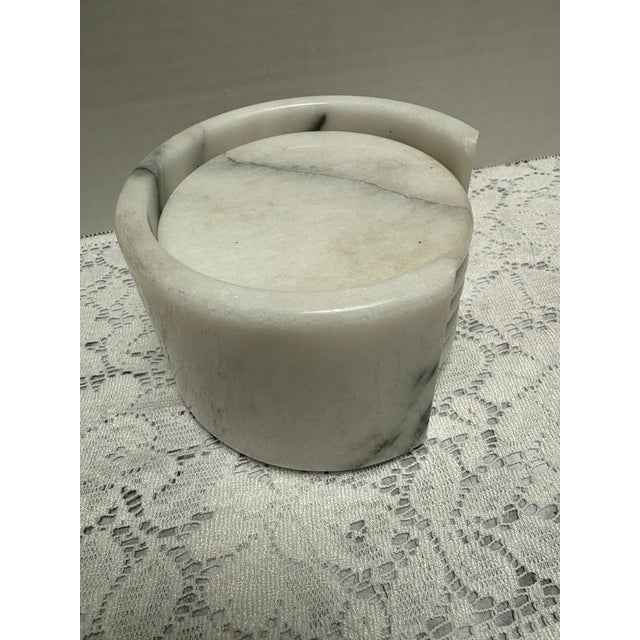 Vintage White Alabaster Marble Coaster Set For Sale - Image 4 of 7