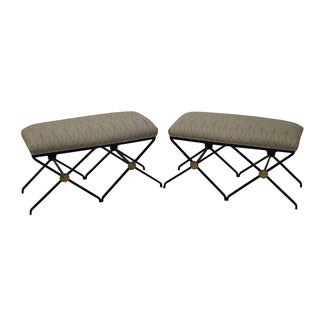 Custom Regency Style Iron & Brass Benches - Pair For Sale