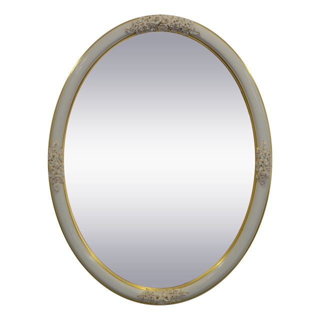 Italian Capodimonte Floral Mirror with White Porcelain Roses and Gilt Wood Frame from Giulio Tucci, 1970s For Sale