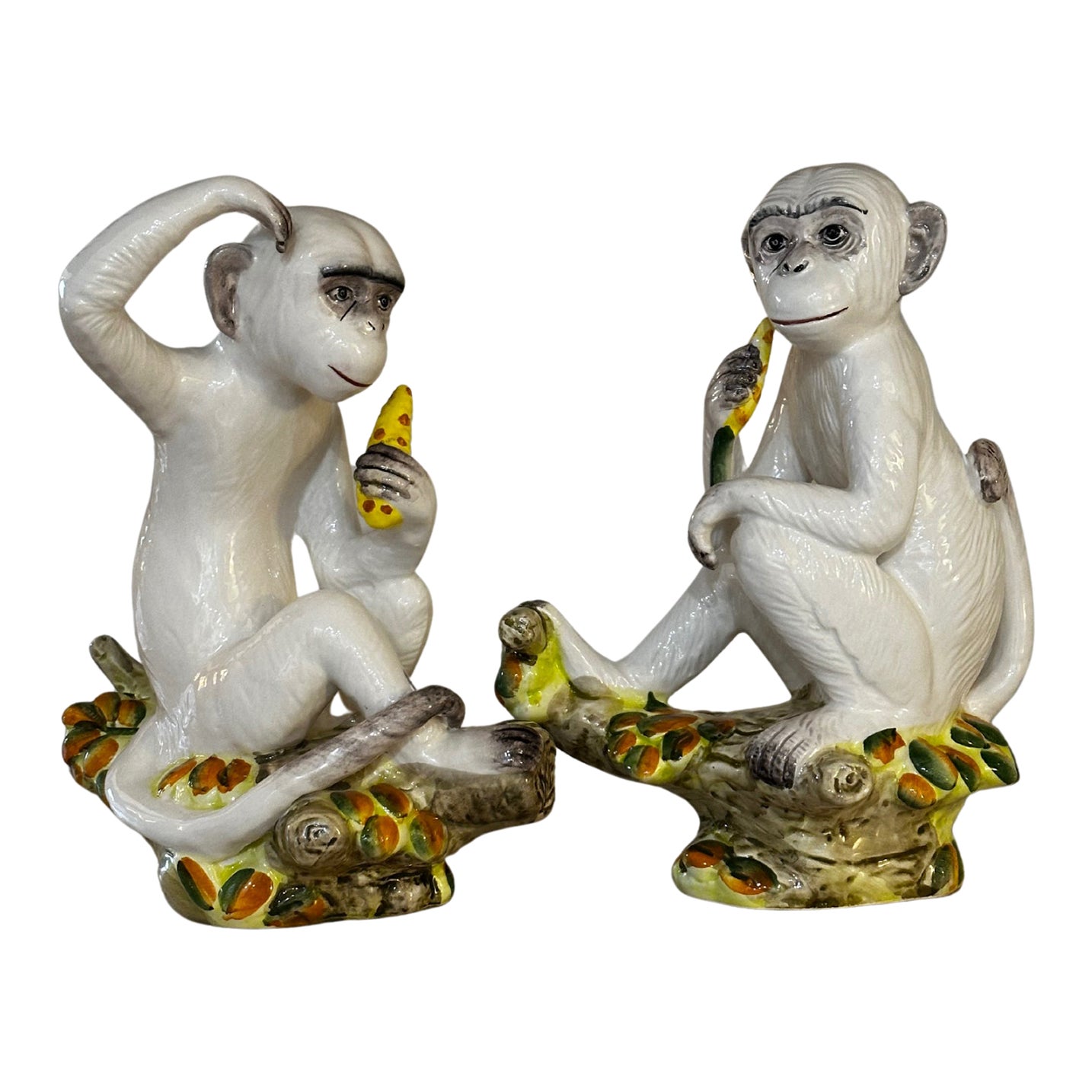 Pair of 1970s Hollywood Regency Italian Ceramic Monkeys | Chairish