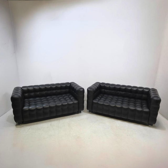 Kubus 2-Seater Sofas in Leather attributed to Josef Hoffmann for Wittmann, 1980s, Set of 2 For Sale - Image 12 of 12
