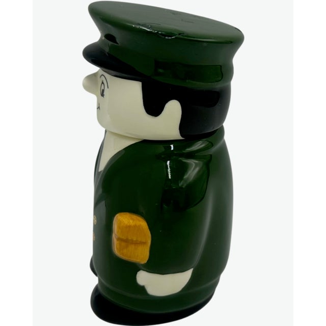 English Vintage Harrods London Doorman Green Bellhop Ceramic Canister For Sale - Image 3 of 10