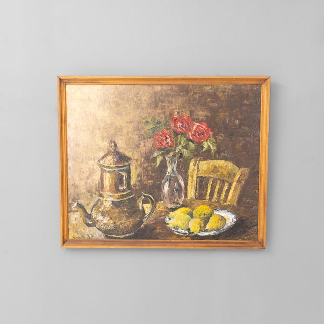 Still life composition in oil by Savatte. Circa 1930.