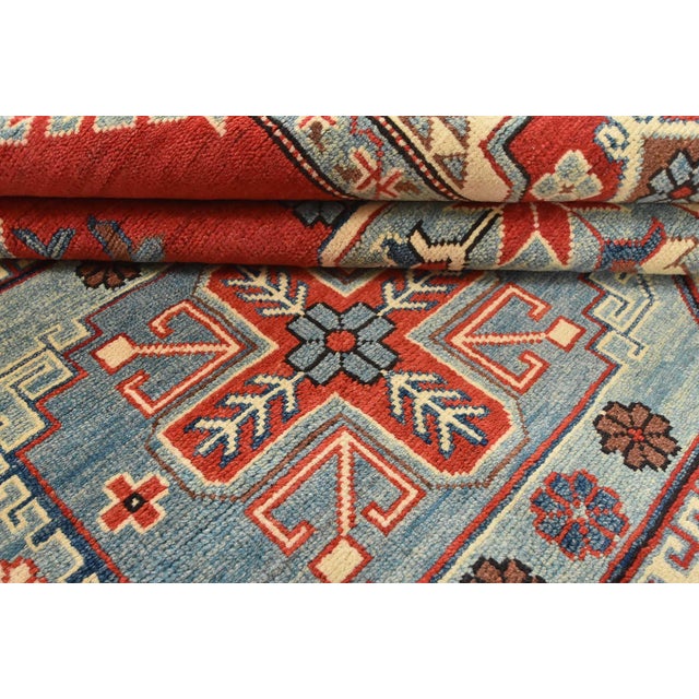 Red Kazak Rug 8'2'' X 9'8'' Red Wool Geometric Hand-Knotted Oriental Carpet For Sale - Image 8 of 12