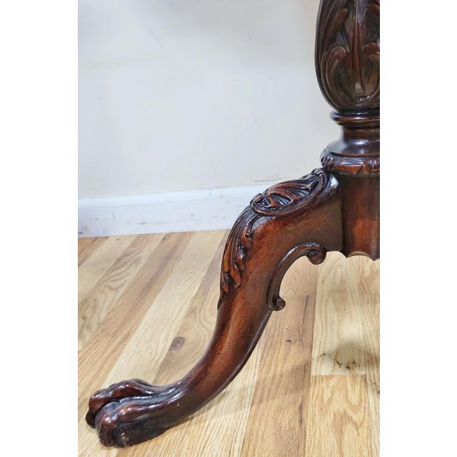 Vintage English Chippendale Style Flamed Mahogany Open Fretwork Tilt-Top Table For Sale - Image 17 of 18