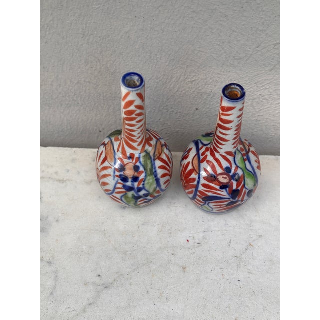 Pair of Small 19th Century Japanese Imari Vases, Height / 4 inches. Diameter / 1.8 inches.