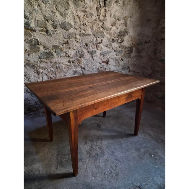 Antique French Walnut Farmhouse Dining Table with Drawer, 1900s For Sale - Image 12 of 18